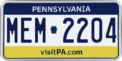 PA license plate MEM2204
