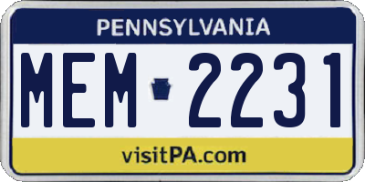 PA license plate MEM2231
