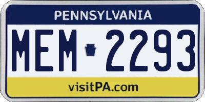 PA license plate MEM2293