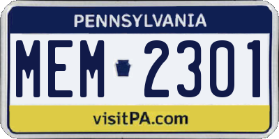 PA license plate MEM2301