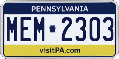 PA license plate MEM2303