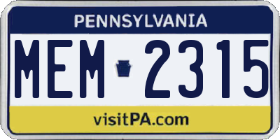PA license plate MEM2315