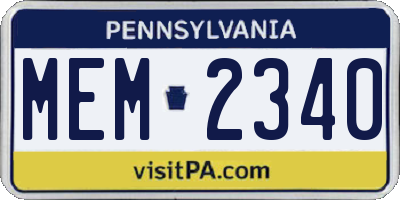 PA license plate MEM2340