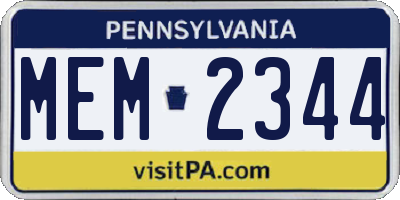 PA license plate MEM2344