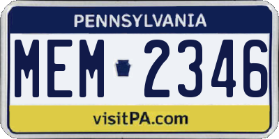 PA license plate MEM2346