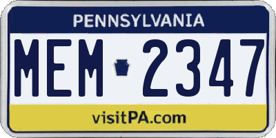 PA license plate MEM2347
