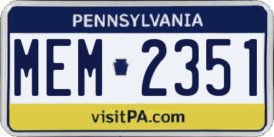 PA license plate MEM2351
