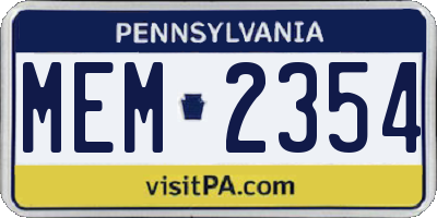 PA license plate MEM2354