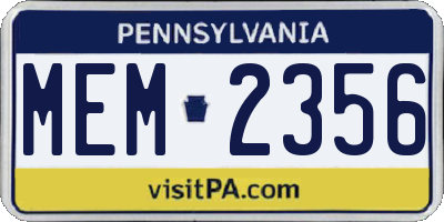 PA license plate MEM2356