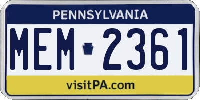 PA license plate MEM2361