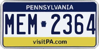 PA license plate MEM2364