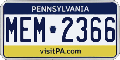 PA license plate MEM2366