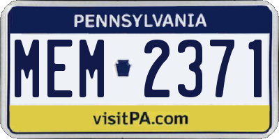 PA license plate MEM2371