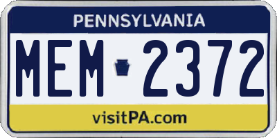 PA license plate MEM2372