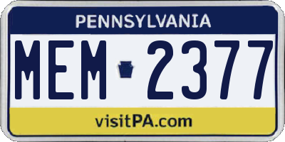 PA license plate MEM2377