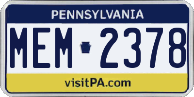PA license plate MEM2378
