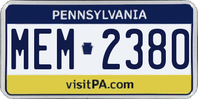 PA license plate MEM2380