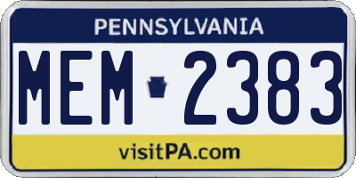 PA license plate MEM2383
