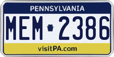 PA license plate MEM2386