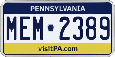 PA license plate MEM2389