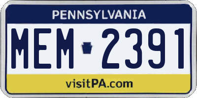 PA license plate MEM2391