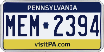 PA license plate MEM2394