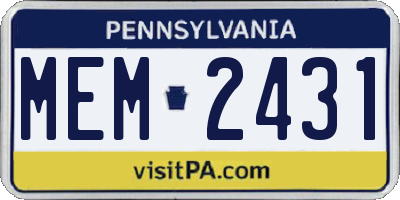 PA license plate MEM2431