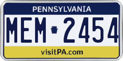 PA license plate MEM2454