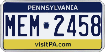 PA license plate MEM2458
