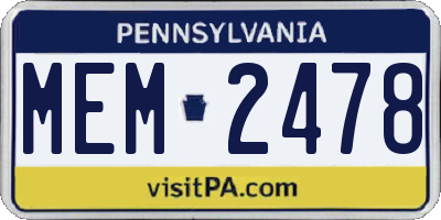 PA license plate MEM2478