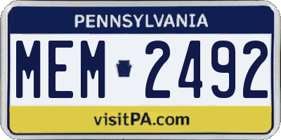 PA license plate MEM2492