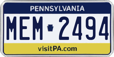 PA license plate MEM2494