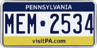 PA license plate MEM2534