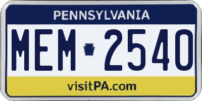 PA license plate MEM2540