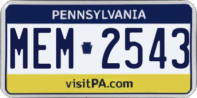 PA license plate MEM2543