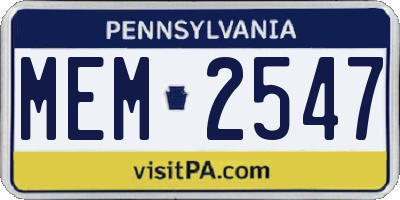 PA license plate MEM2547
