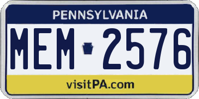 PA license plate MEM2576