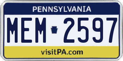 PA license plate MEM2597