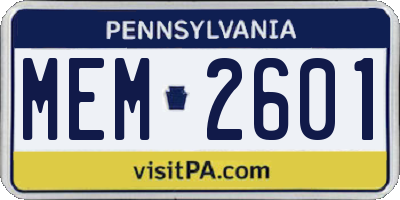 PA license plate MEM2601
