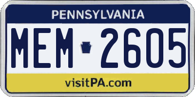 PA license plate MEM2605
