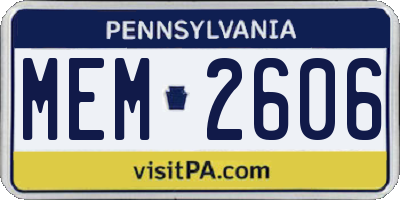 PA license plate MEM2606
