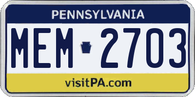 PA license plate MEM2703