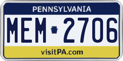 PA license plate MEM2706
