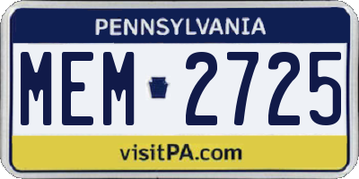 PA license plate MEM2725