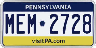 PA license plate MEM2728