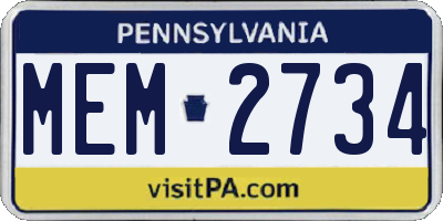 PA license plate MEM2734