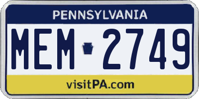 PA license plate MEM2749
