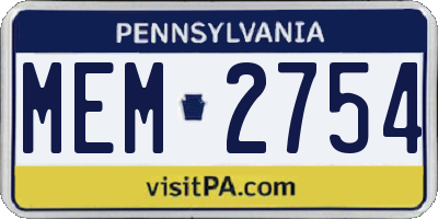 PA license plate MEM2754