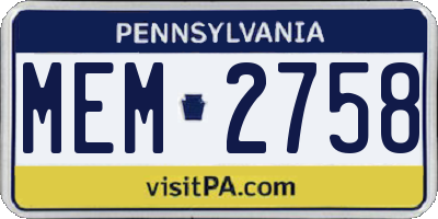PA license plate MEM2758
