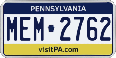 PA license plate MEM2762